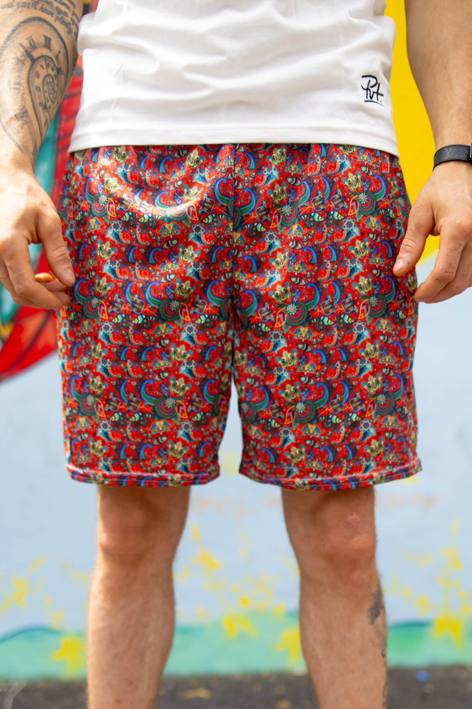 Red Paisley Mesh Shorts Lightweight