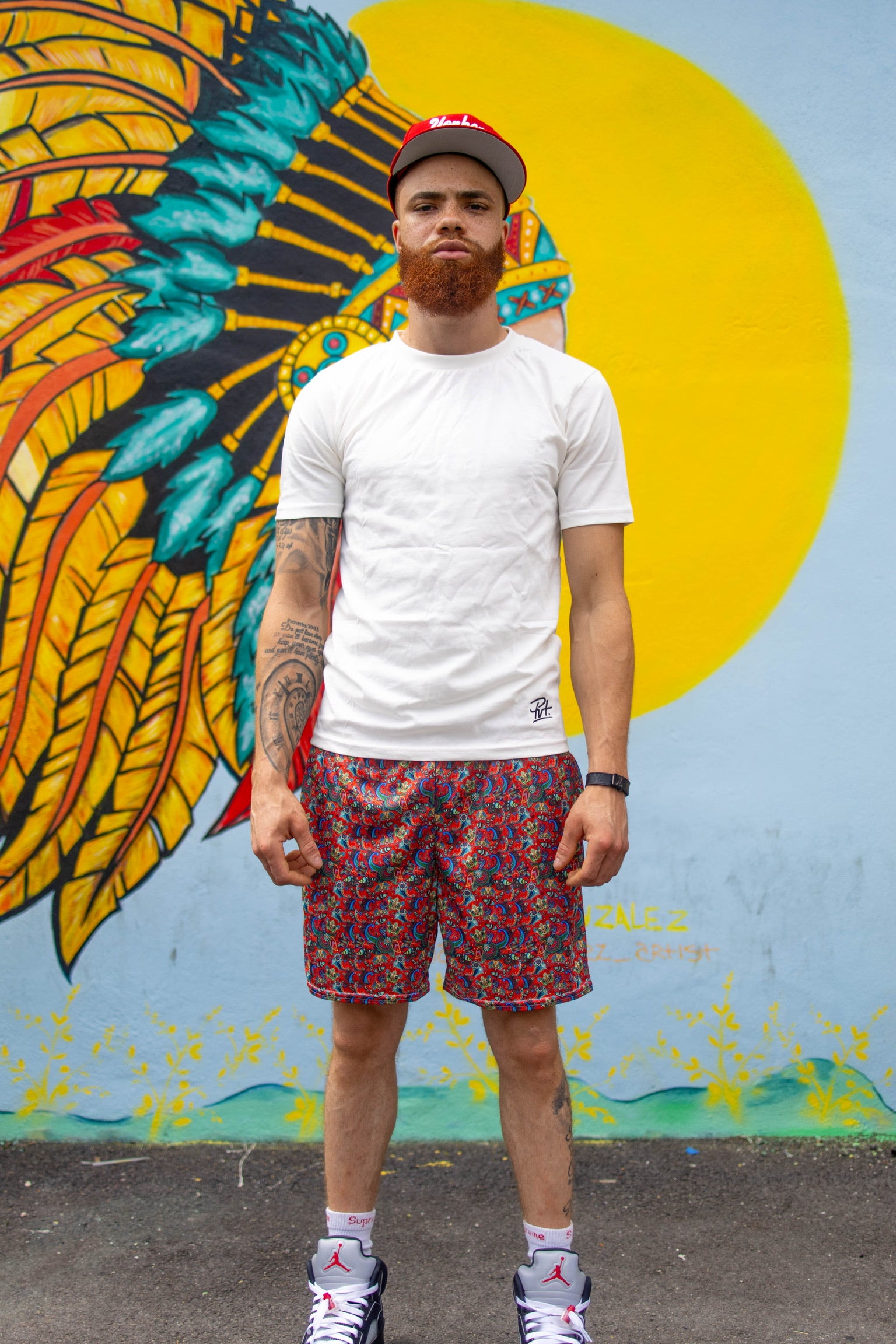 Red Paisley Mesh Shorts Lightweight